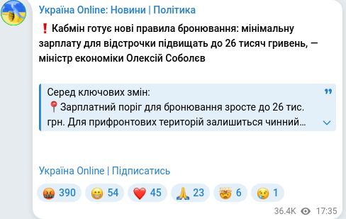 Скріншот Telegram-публікації
