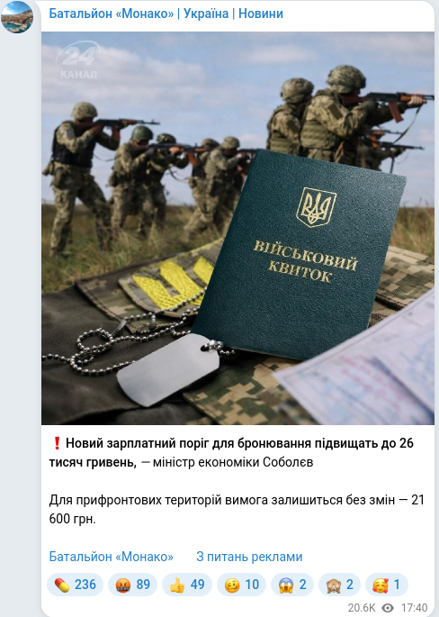 Скріншот Telegram-публікації