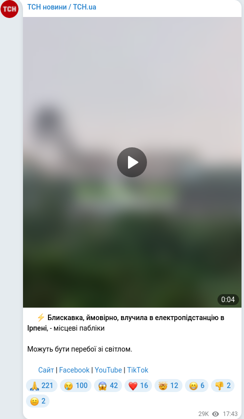 Скріншот Telegram-публікації