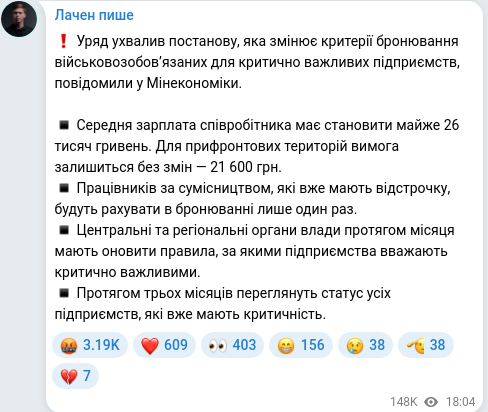 Скріншот Telegram-публікації