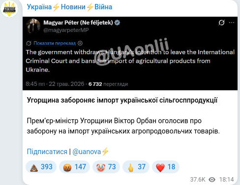 Скріншот Telegram-публікації