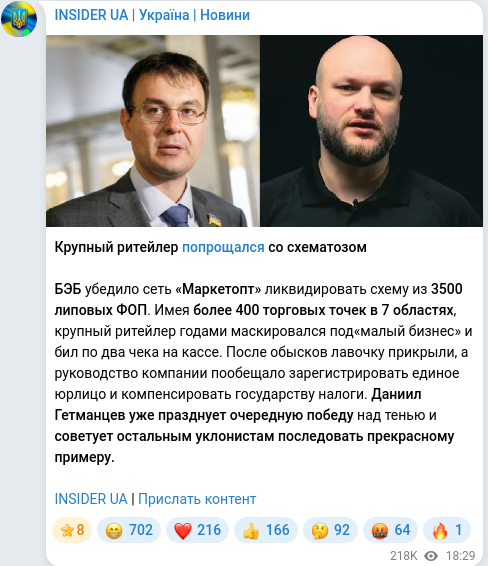 Скріншот Telegram-публікації