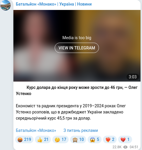 Скріншот Telegram-публікації