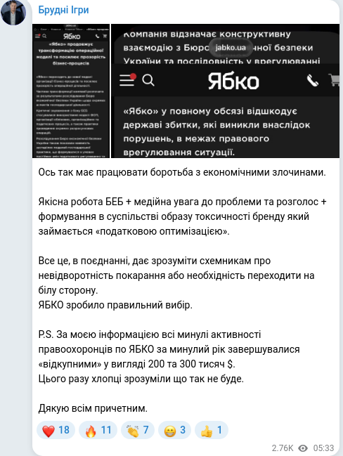 Скріншот Telegram-публікації