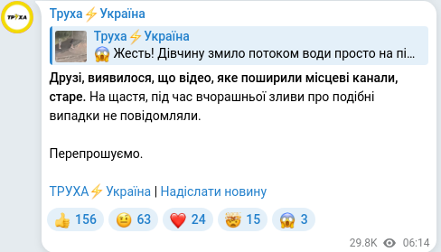 Скріншот Telegram-публікації
