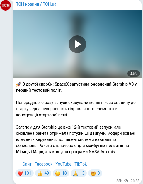 Telegram publication screenshot