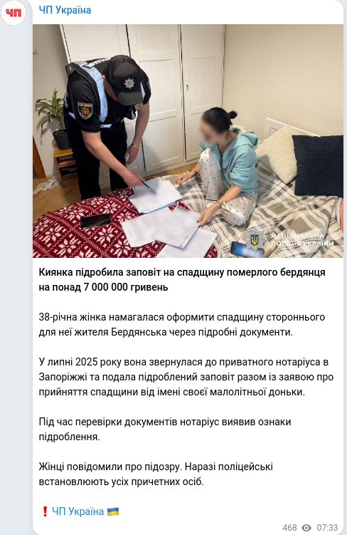 Скріншот Telegram-публікації