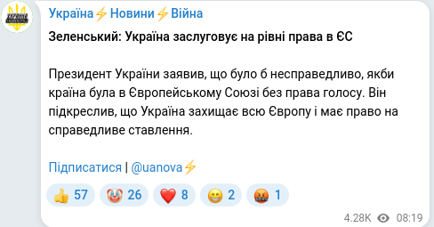 Скріншот Telegram-публікації
