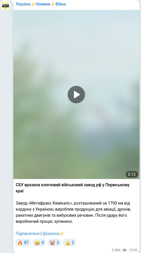 Скріншот Telegram-публікації