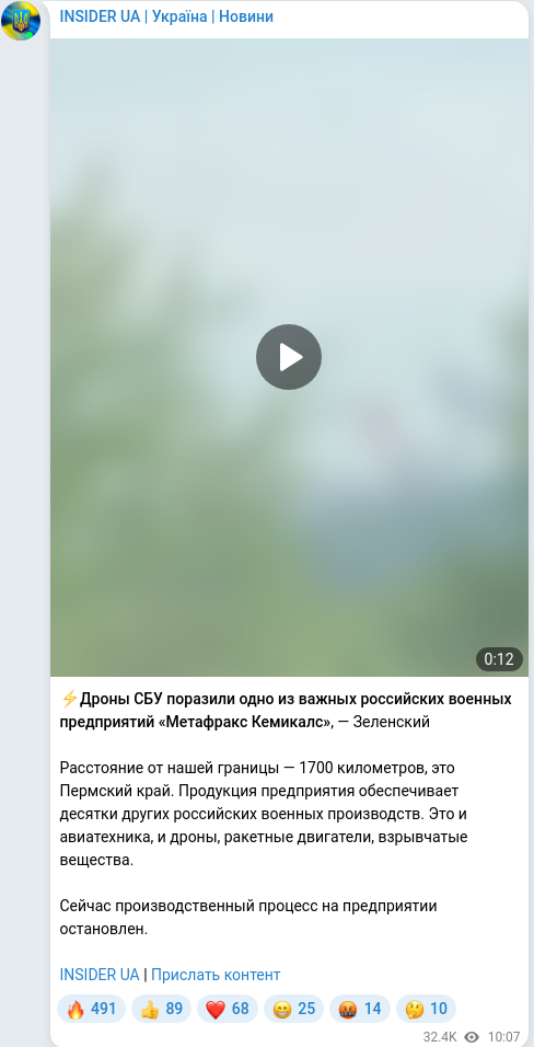 Скріншот Telegram-публікації