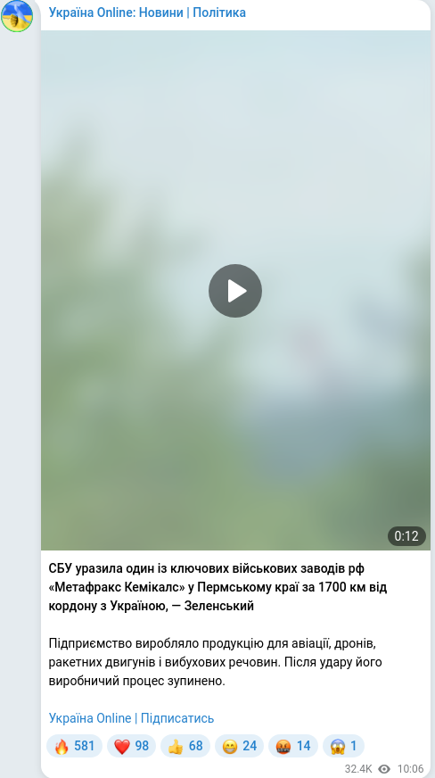 Скріншот Telegram-публікації