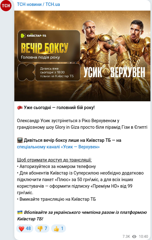 Скріншот Telegram-публікації