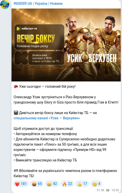 Скріншот Telegram-публікації