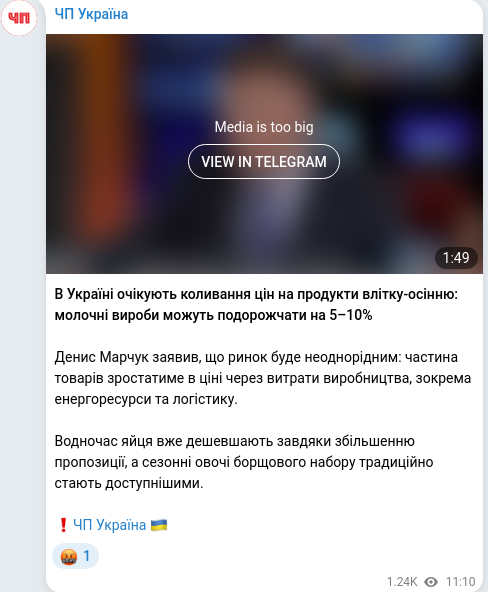 Скріншот Telegram-публікації