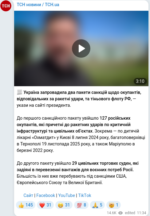Скріншот Telegram-публікації