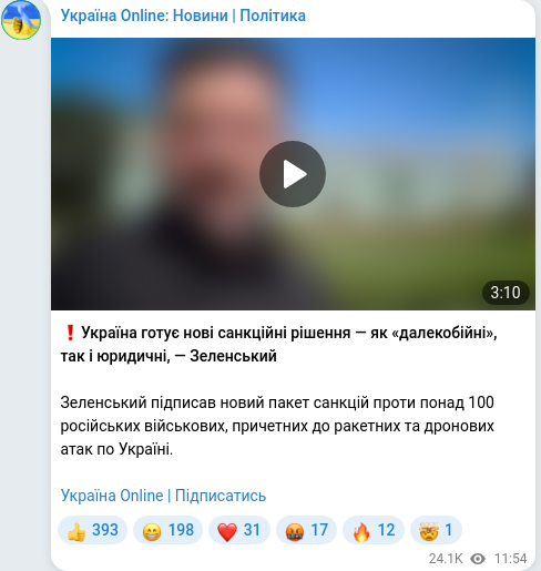Скріншот Telegram-публікації