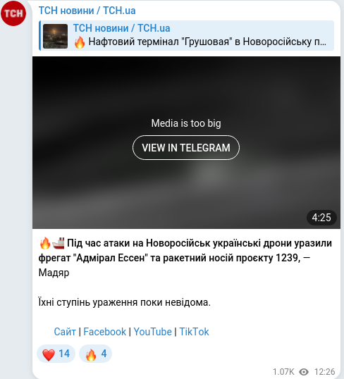 Telegram publication screenshot