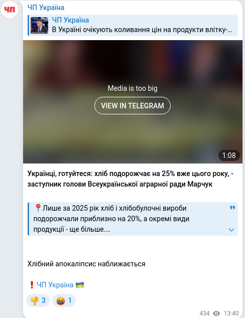 Скріншот Telegram-публікації