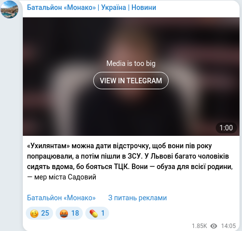 Скріншот Telegram-публікації