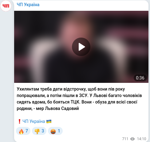 Скріншот Telegram-публікації