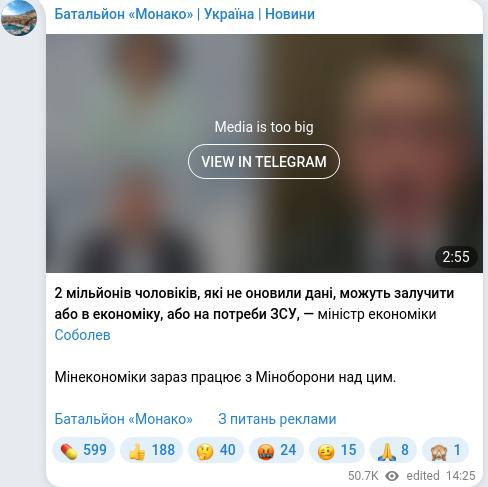 Скріншот Telegram-публікації