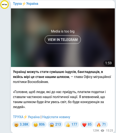 Скріншот Telegram-публікації