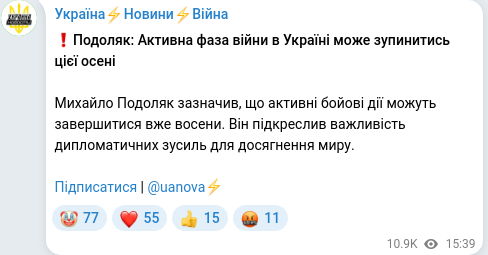 Скріншот Telegram-публікації