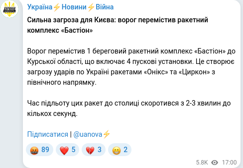 Скріншот Telegram-публікації