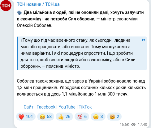 Скріншот Telegram-публікації