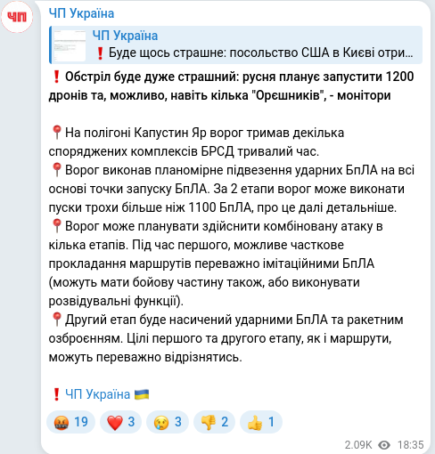 Скріншот Telegram-публікації