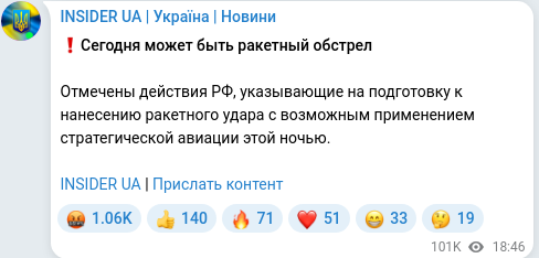 Скріншот Telegram-публікації