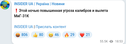 Скріншот Telegram-публікації