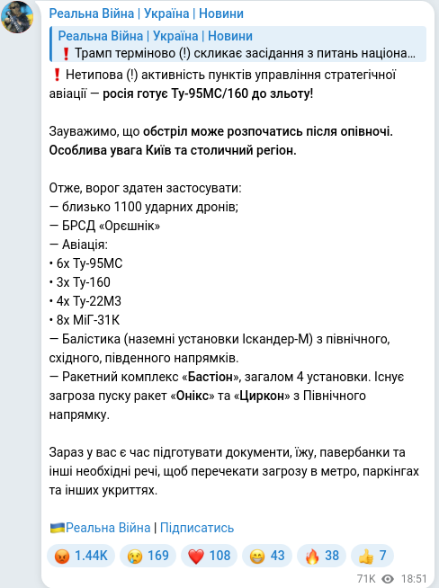 Скріншот Telegram-публікації