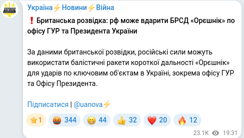Скріншот Telegram-публікації