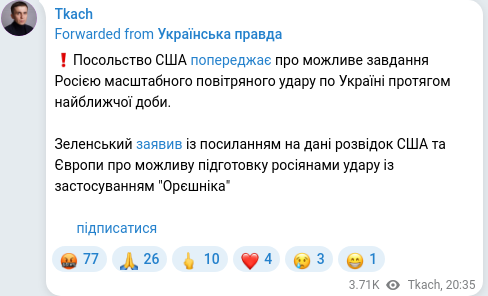 Скріншот Telegram-публікації