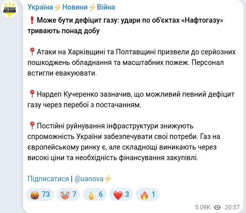 Скріншот Telegram-публікації