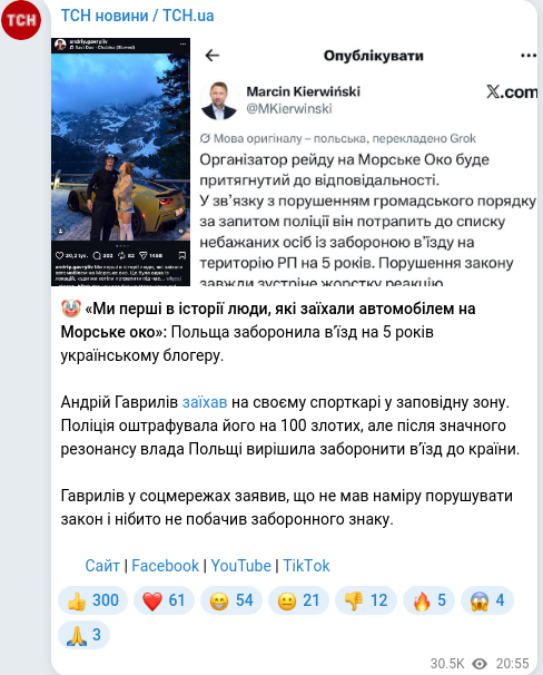 Скріншот Telegram-публікації