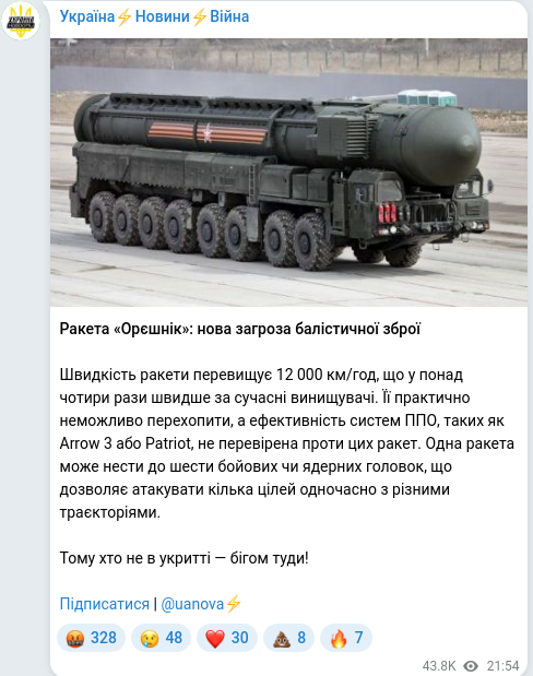 Скріншот Telegram-публікації