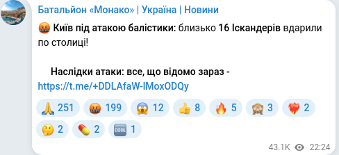 Скріншот Telegram-публікації