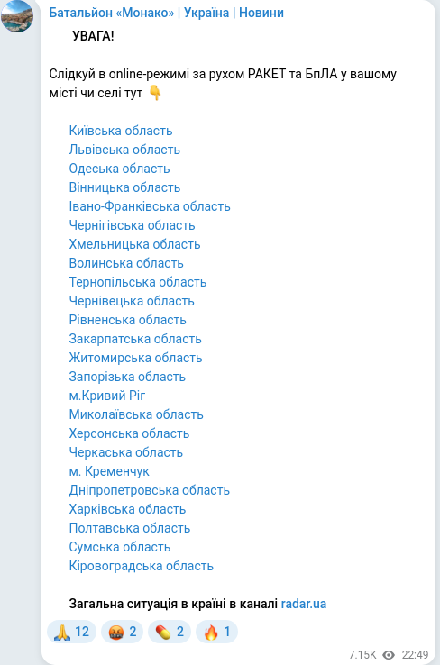 Скріншот Telegram-публікації