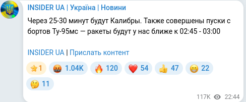 Скріншот Telegram-публікації