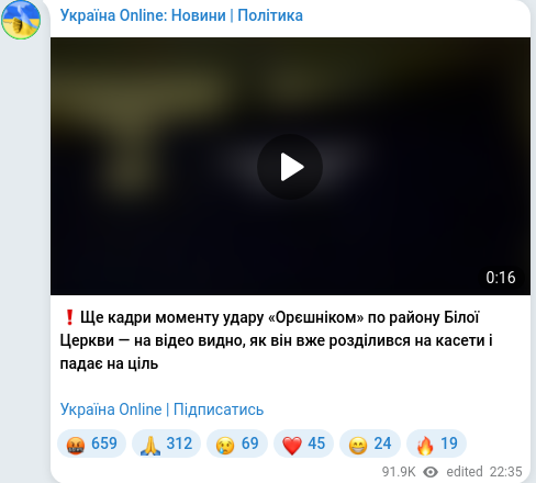 Скріншот Telegram-публікації