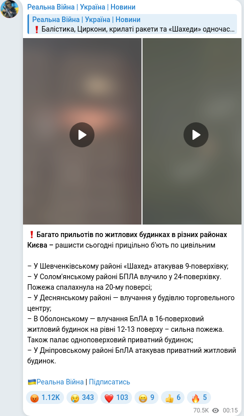 Скріншот Telegram-публікації