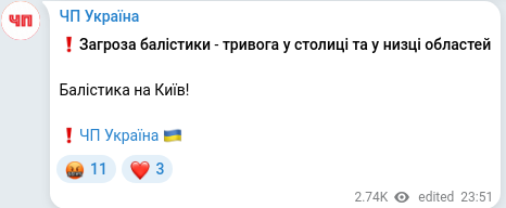 Скріншот Telegram-публікації