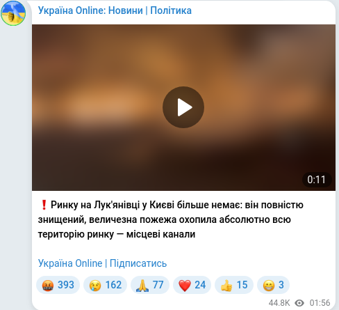 Скріншот Telegram-публікації