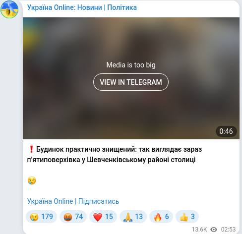 Скріншот Telegram-публікації