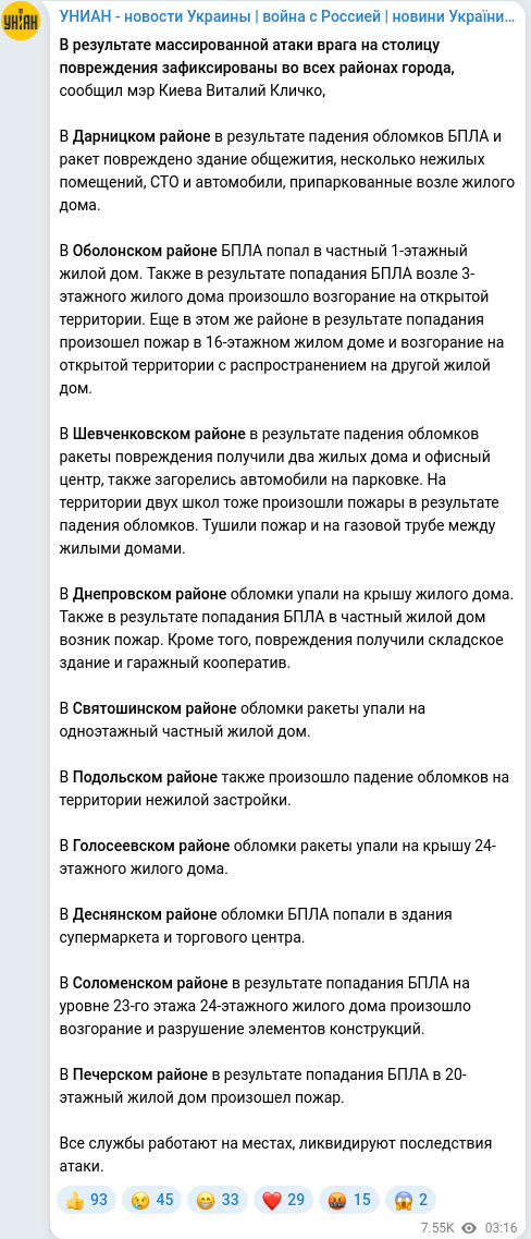 Скріншот Telegram-публікації