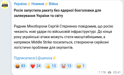 Telegram publication screenshot