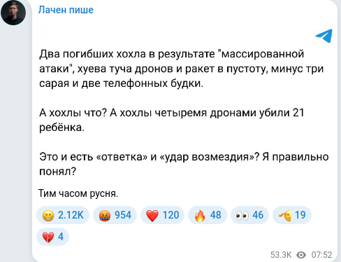 Скріншот Telegram-публікації