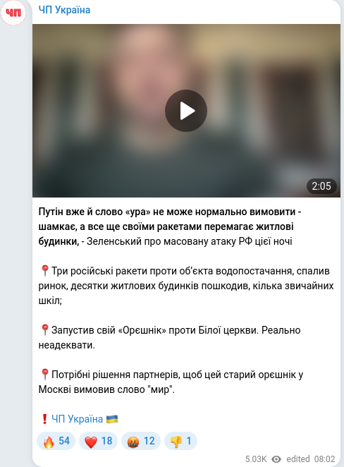 Скріншот Telegram-публікації